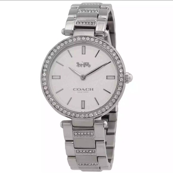 Beautiful COACH Park Quartz CRYSTAL White Dial Ladies WATCH 14503092 Gently Used - Picture 1 of 16